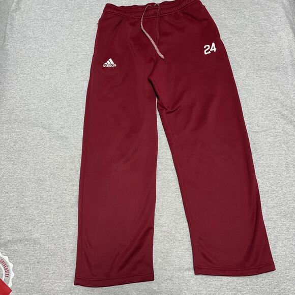 Adidas Mens Medium Tall Red Joggers Sweatpants 2 Zip Pockets Number 24 - Picture 1 of 4